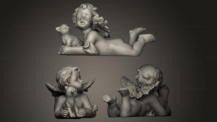 3d модели ангелы (Ангел с кошкой, AN_0087) 3D модель для ЧПУ станка